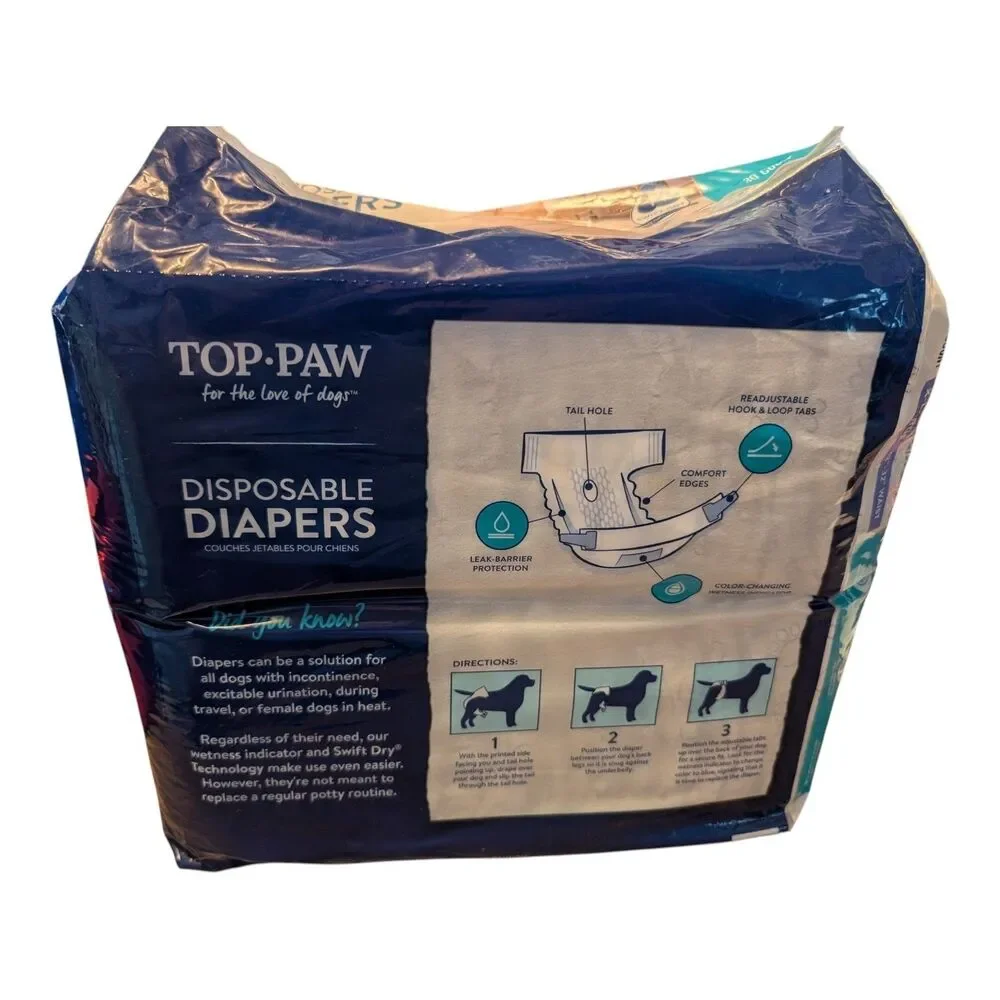 Top Paw Disposable Dog Diapers 30 Pack X-Large 55-90lbs New